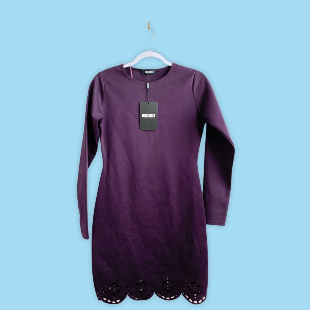 Deep Purple Laser Cut Dress Long Sleeve